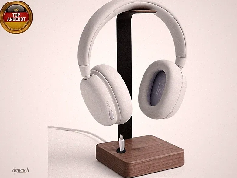 Headset Halterung aus Nussbaumholz – Kopfhörer Halterung mit Stahlblech & Ku