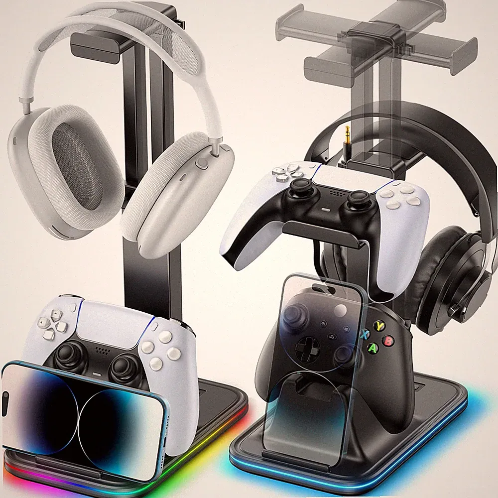 Headset Halterung Controller Handy Gaming Zimmer RGB Beleuchtung 9 Modi 2 Stück