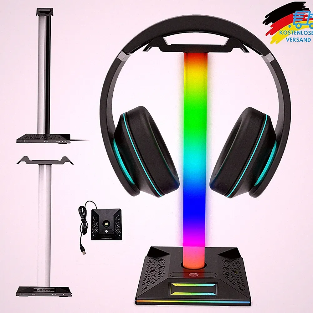 Headset Halterung Gaming Kopfhörer Ständer RGB Kopfhörer Halter mit 2 USB