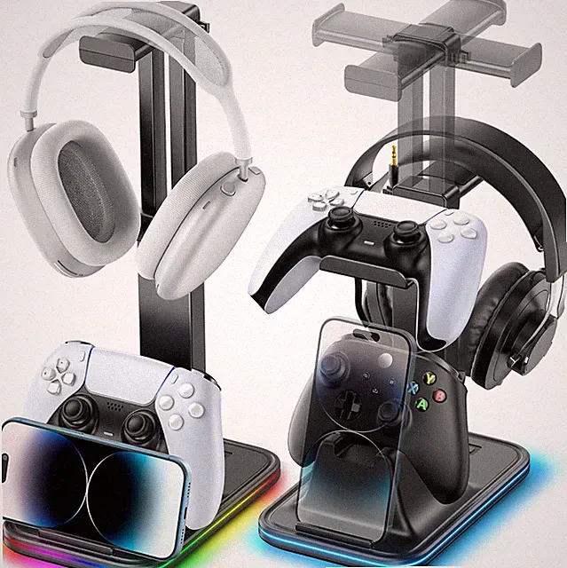 Headset Halterung Mit 9 RGB Modi, Drehbarer Controller Halter Für 2 Controller
