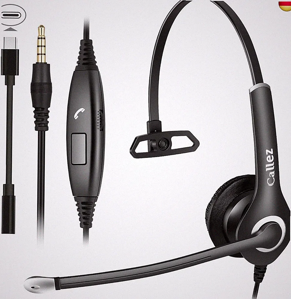 Headset Handy mit 3,5mm Klinke Mikrofon Noise Cancelling, USB-C PC Kopfhörer