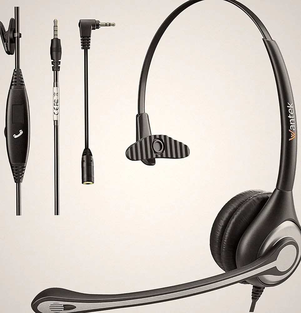Headset Handy Mono mit Noise Cancelling Mikrofon, Smartphone Kopfhörer 3,5mm