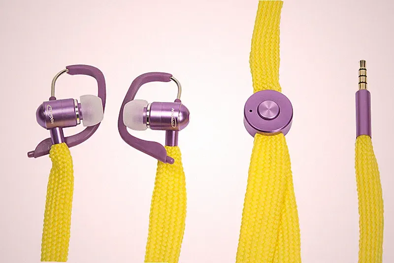 Headset In-Ear Kopfhörer 3,5mm gelb Sport Schnürsenkel Handy Smartphone in Ear