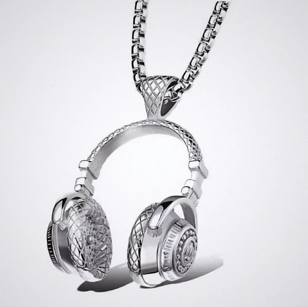 Headset Kopfhörer Punk Rock Hip Hop Kette Necklace Cosplay Silber