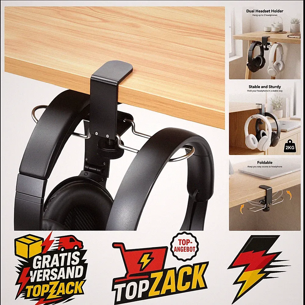 Headset Ständer, Dual Headset Halterung Aluminium Kopfhörer Haken Faltbar kop...