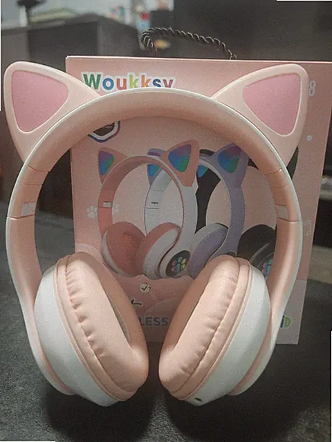 Headset Wireless Kopfhörer Cool Kid Woukksy Katze Cat Rosa Pink Light Licht