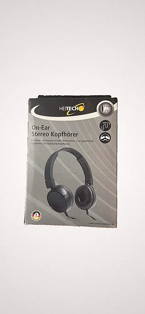 HEITECH On-Ear Stereo Kopfhörer 3,5mm Klinke Faltbar Kabel 1,2m Schwarz