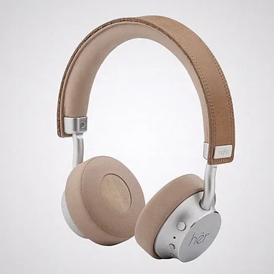HER HF8 Bluetooth-On-Ear-Kopfhörer, beiges Kabel, silberner Lautstärkeregler