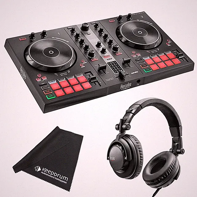 Hercules Inpulse 300 MK2 DJ Controller mit DJ45 Kopfhörer und Mikrofasertuch