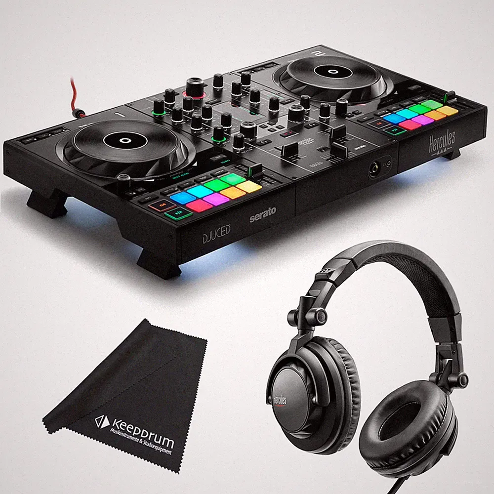 Hercules Inpulse 500 DJ Controller mit DJ45 Kopfhörer und Mikrofasertuch