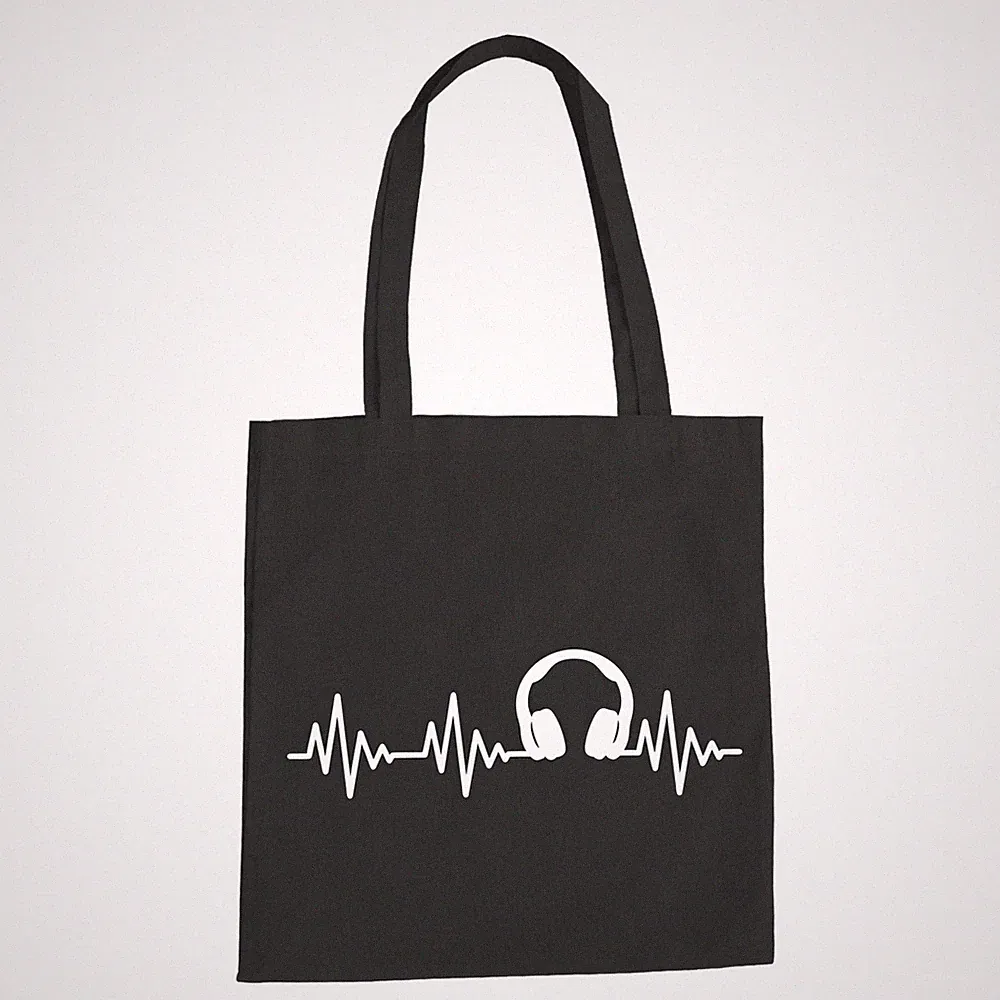 Herzschlag Kopfhörer Baumwolltasche - EKG Musik Sound Techno Rock Rap