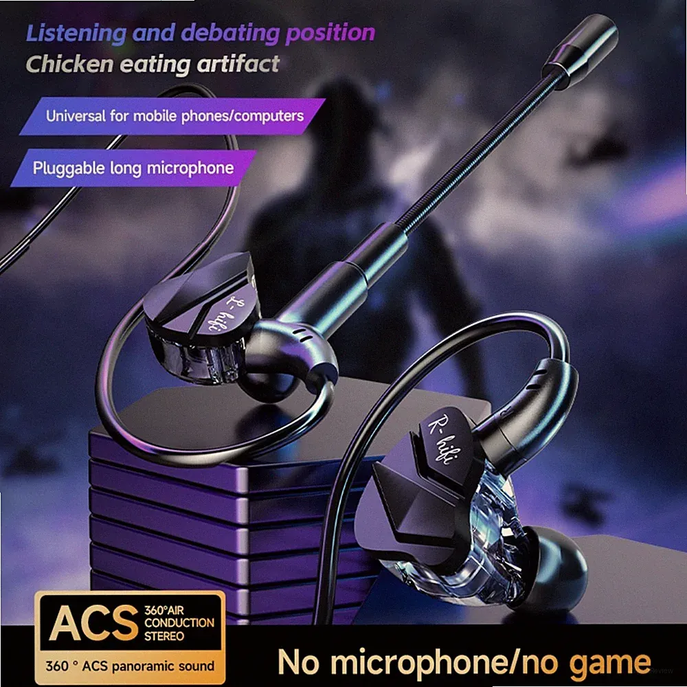 HiFi Gaming Ohrhörer mit Noise Cancelling abnehmbares Mikrofon für PC Telefon