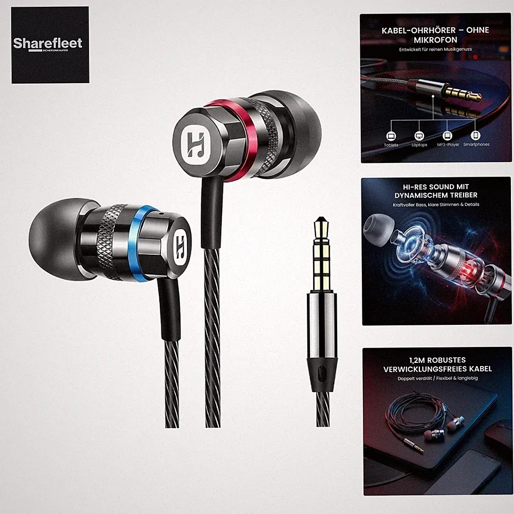 HiFi In-Ear Kopfhörer mit Kabel, 3,5 mm Ohrhörer mit 9,2 mm Dynamiktreiber, A...