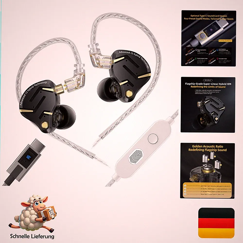 Hochwertige KZ In-Ear Kopfhörer mit Kabel USB-C für FPS-Gaming - Geräuschsperre