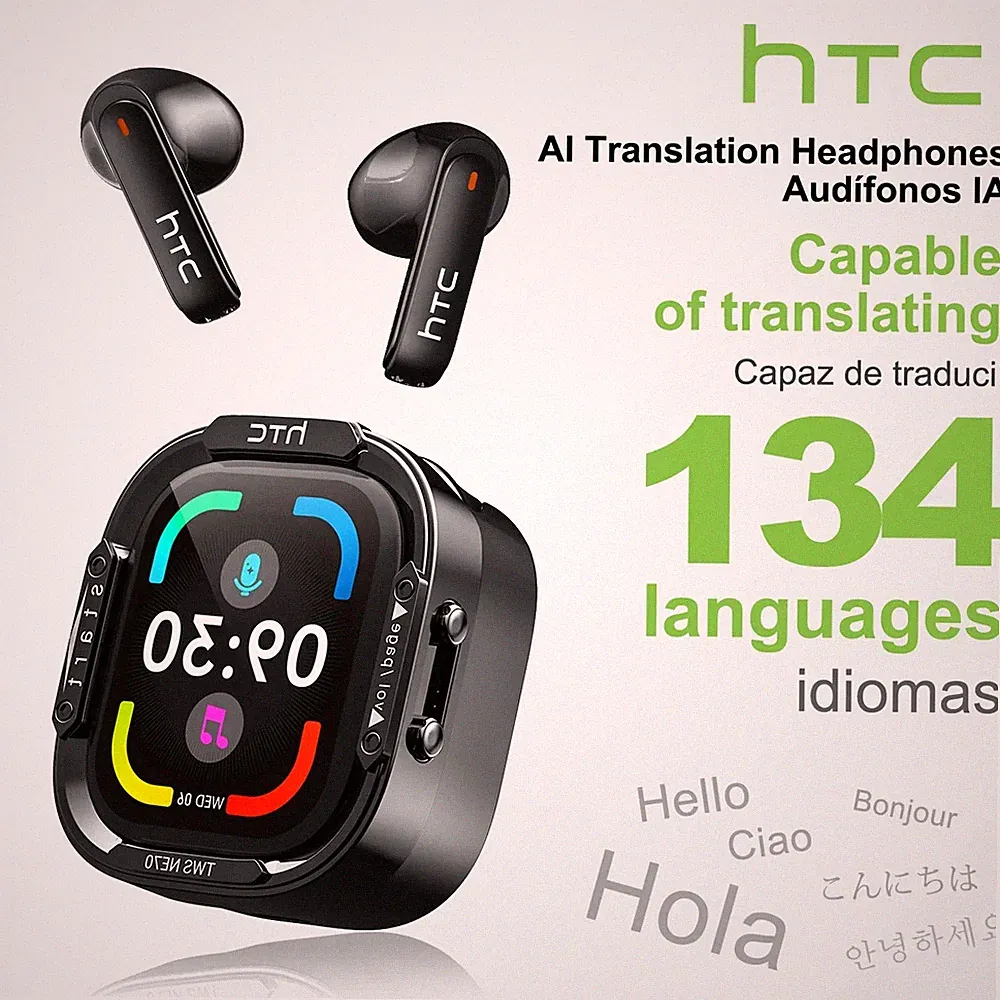 HTC NE70 Kopfhörer Übersetzer Bluetooth 6.0 AI 134 Sprachen Touchscreen Display