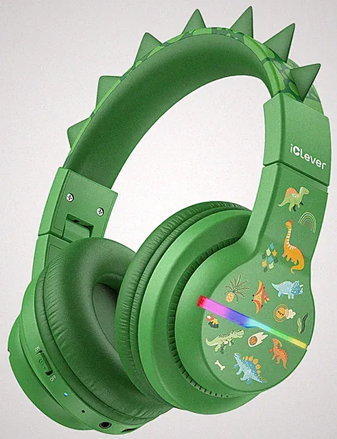 iClever BTH12 Kinder Bluetooth Kopfhörer, bunte LED-Leuchten kabellos M, grün