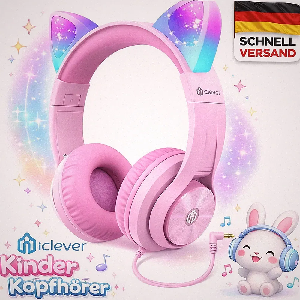 Iclever Kinder Kopfhörer, Katzenohr-Led-Leuchte Over-Ear Mit 85Dba Lautstärkebeg