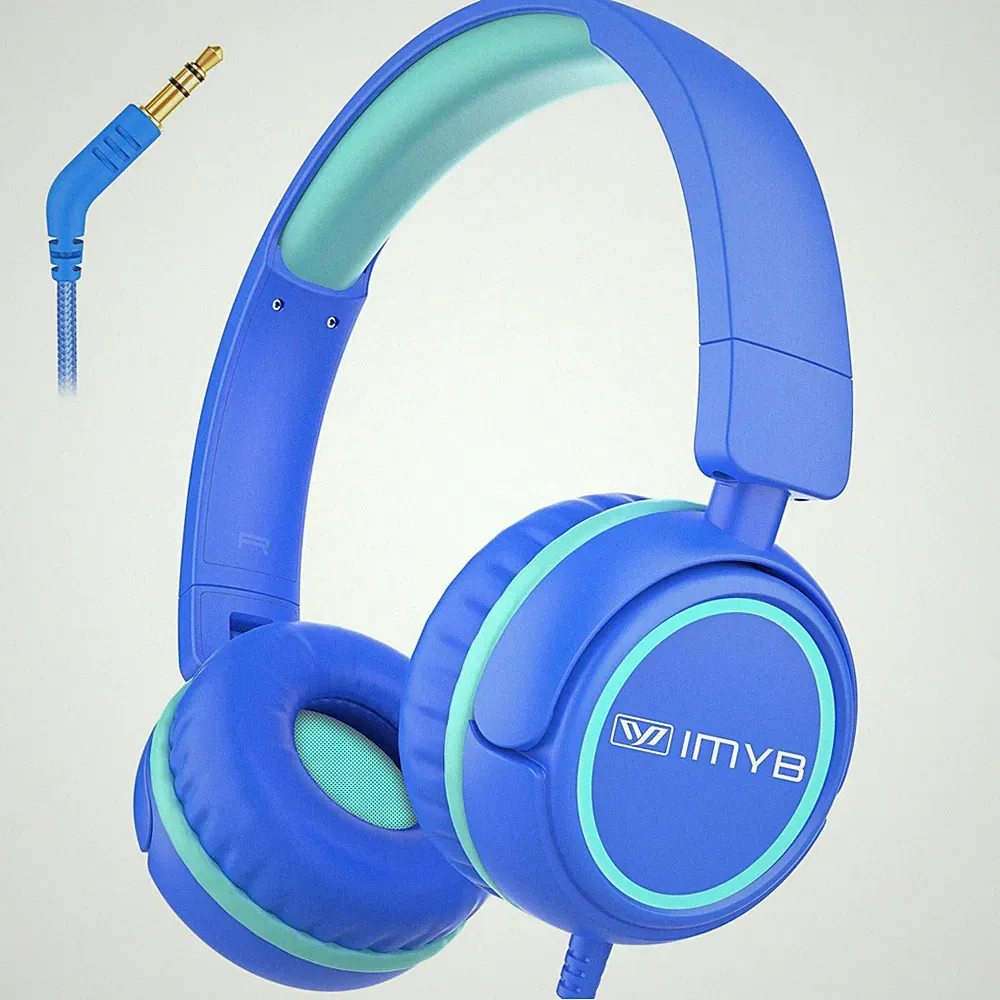 IMYB Kinderkopfhörer Faltbar mit Kabel, Stereo Sound, 3,5 mm Klinke, Blau