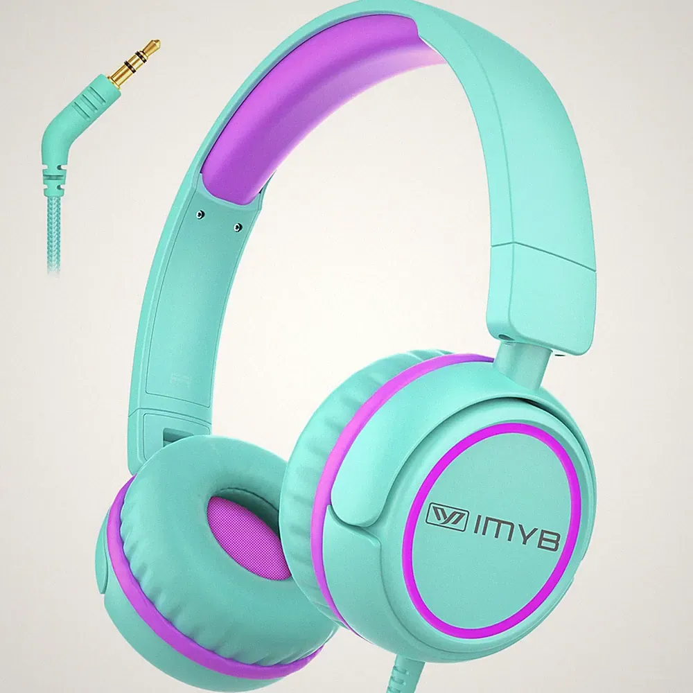 IMYB Kinderkopfhörer Faltbar Stereo Sound 3,5 mm Klinke Türkis für Schule Reisen