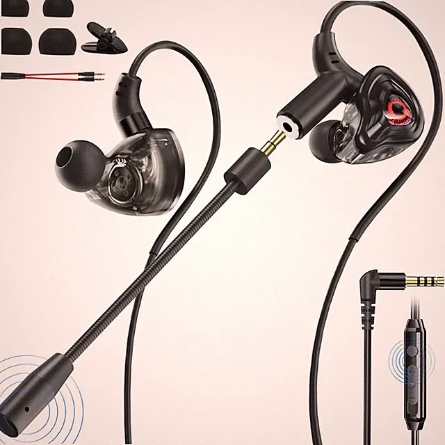In Ear Gaming Headset Kopfhörer Kabel Mikrofon Smartphone PC Tablet 3,5 mm Rot