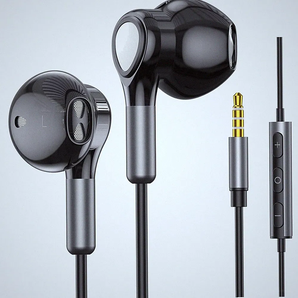 In Ear Kabel Kopfhörer 3,5 mm Mikrofon Lautstärkeregler Schwarz