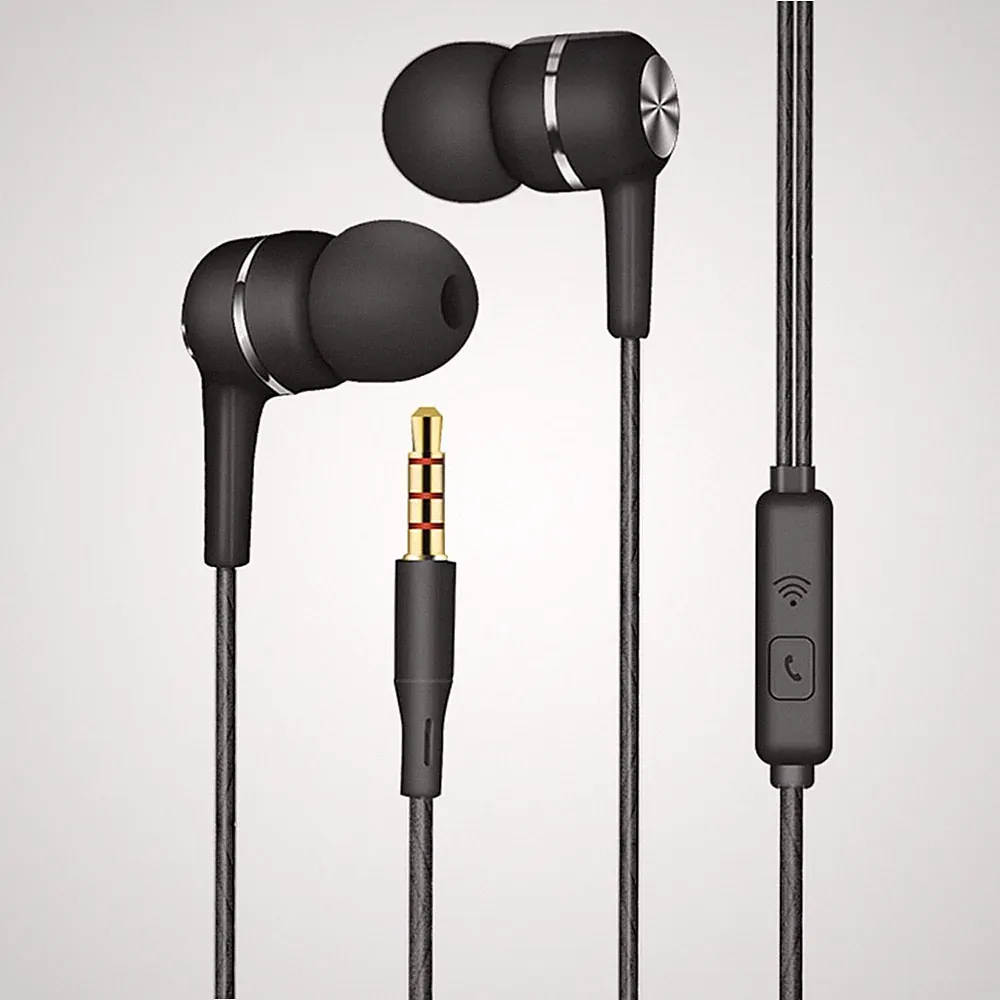 In-Ear Kabel-Kopfhörer Schwarz mit Mikrofon und Lautstärkeregler für Smartphone