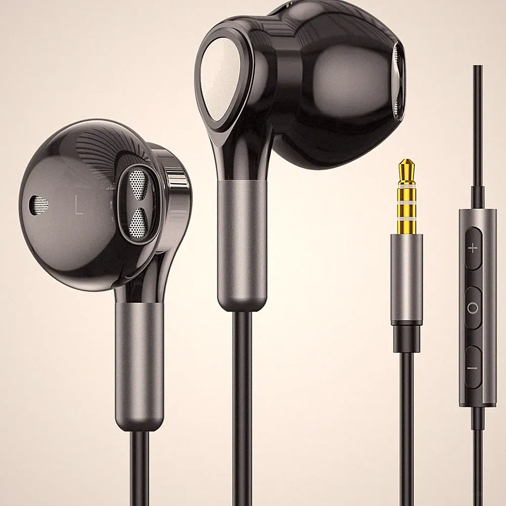 In-Ear Kabelkopfhörer mit Mikrofon, Lautstärkeregler, 3,5mm Klinke, Schwarz