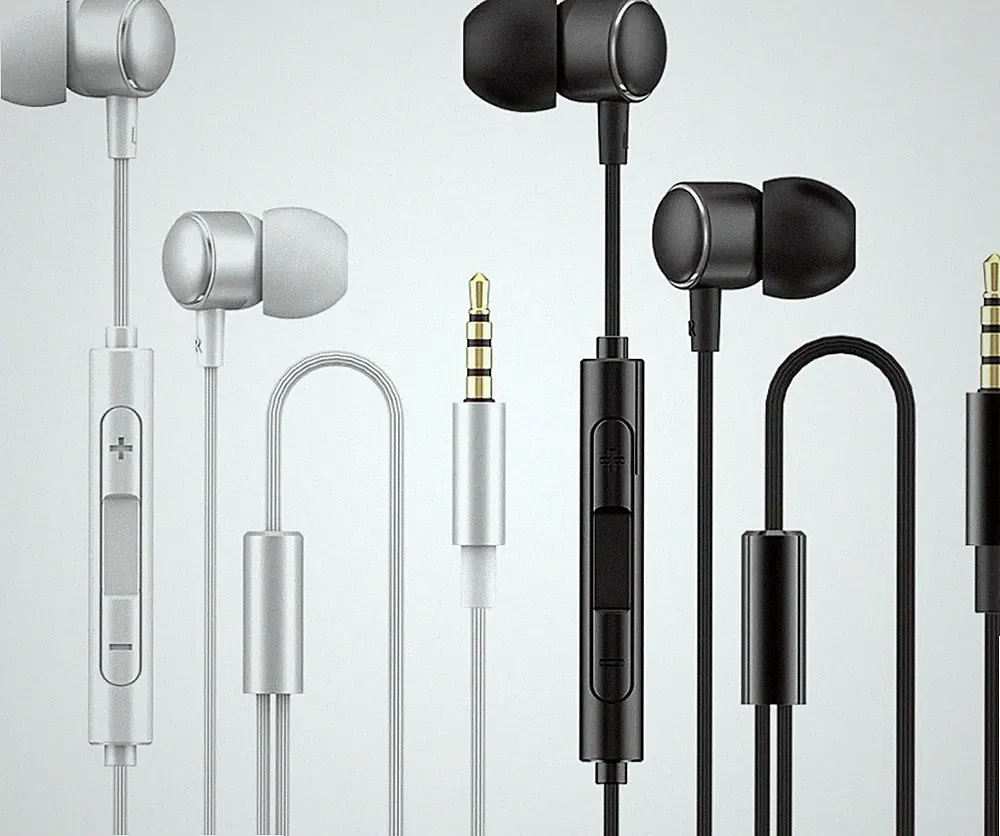 In Ear Kopfhörer 2er Set mit Mikrofon Lautstärkeregler 3,5mm Schwarz Weiß