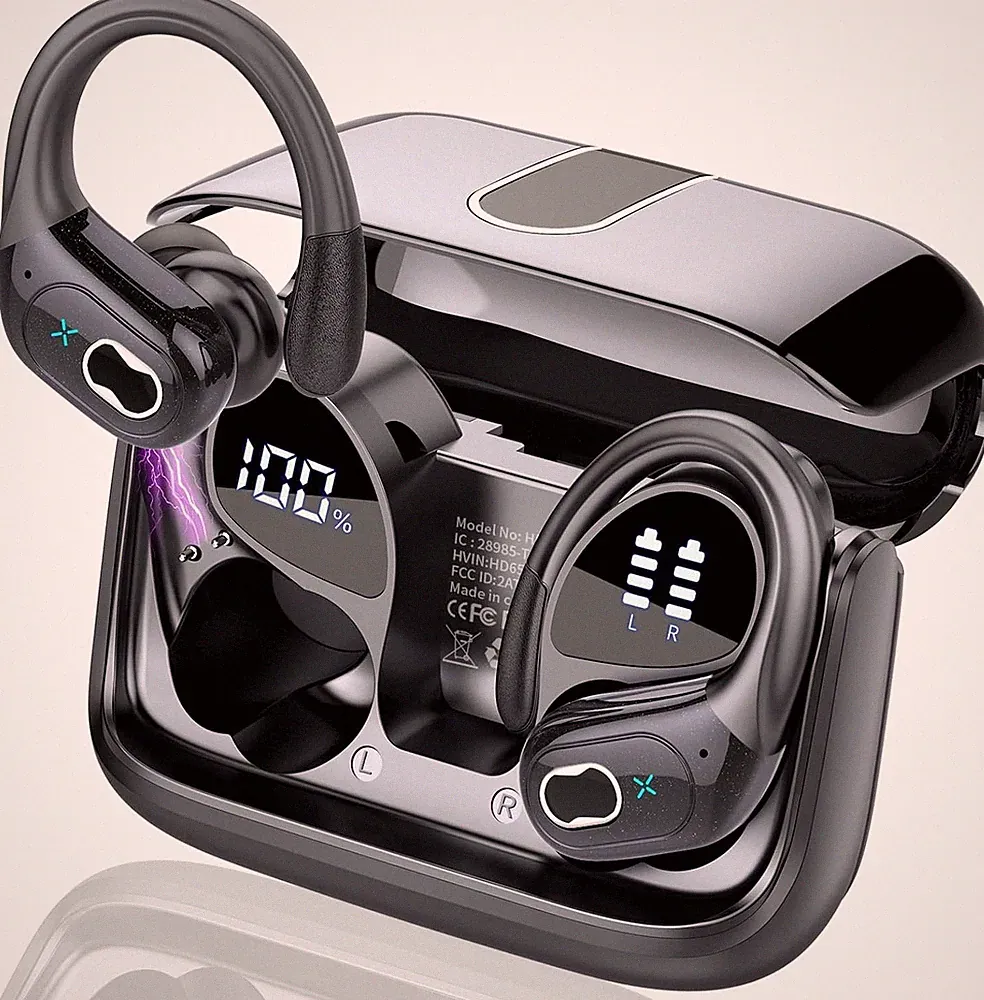 In Ear Kopfhörer Bluetooth 5.4 HD65 Schwarz IP7 75 Std Spielzeit App für Joggen