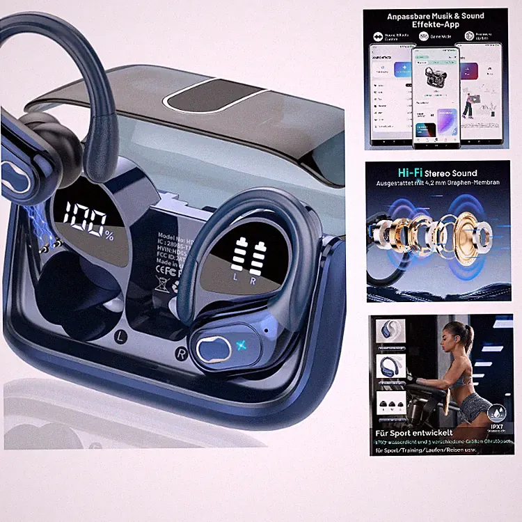 In Ear Kopfhörer Kabellos Blau mit ENC Mikrofon, 75 Std Spielzeit, Bluetooth 5