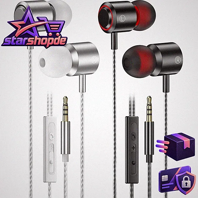 In-Ear Kopfhörer mit Kabel 2er Set Mikrofon Lautstärkeregler 3,5mm Stereo