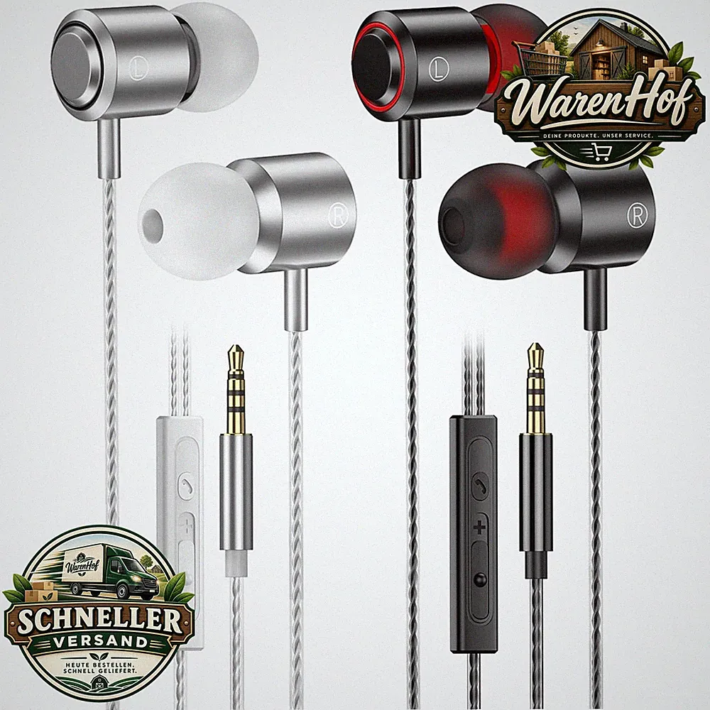 In-Ear Kopfhörer mit Kabel 3,5mm Stereo Mikrofon Lautstärkeregler 2er Set