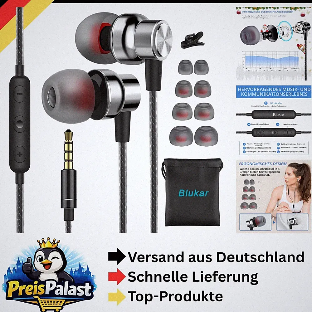 In Ear Kopfhörer mit Kabel Mikrofon Lautstärkeregler Alltags Musik Reisekopfh...