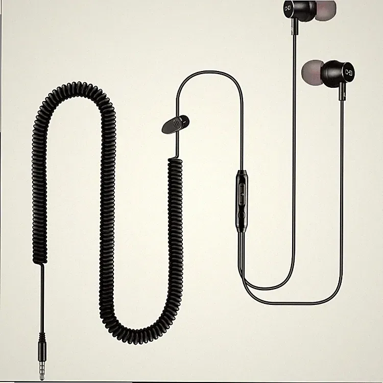 In-Ear-Kopfhörer mit Mikrofon und Lautstärkeregler, Spiralkabel, Schwarz, 3,5 m