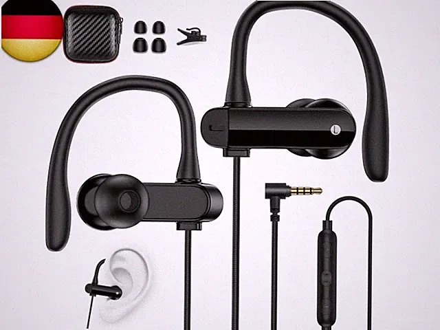 In Ear Kopfhörer mit Ohrhaken für Sport, 1,8M Kabek mit Mikrofon & L