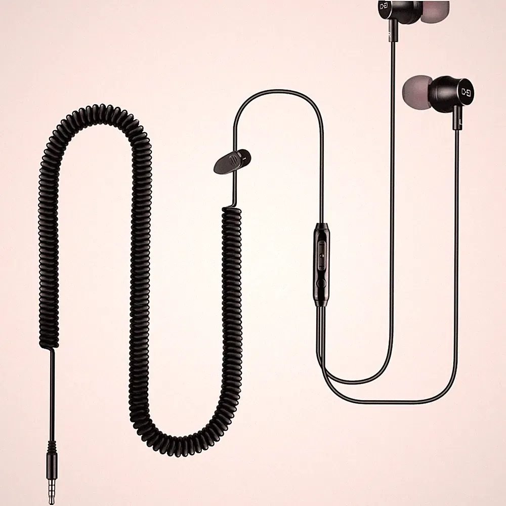 In-Ear Kopfhörer Schwarz Mikrofon Lautstärkeregler Spiralkabel 3,6m Zubehör