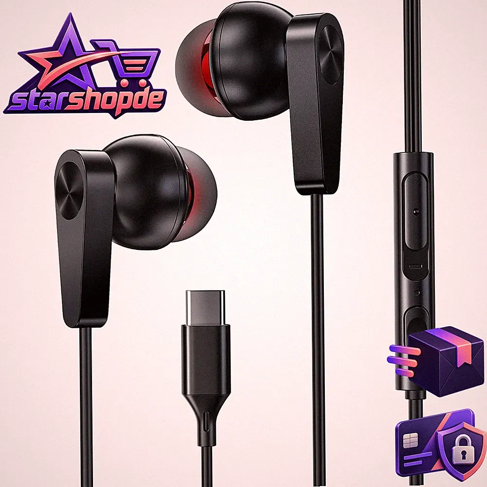 In-Ear Kopfhörer USB C mit Mikrofon Kabelgebunden für Smartphone und Tablet