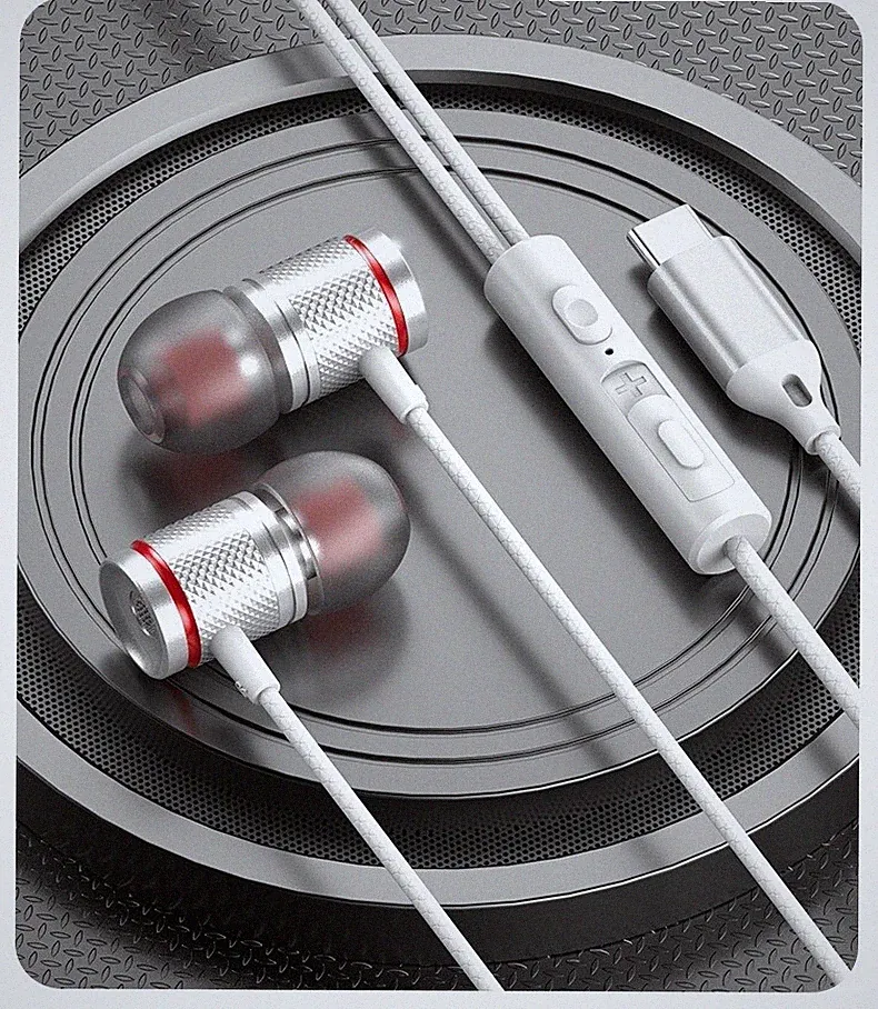 In-Ear USB-C Kopfhörer Sport Headset Für HUAWEI Samsung iPad Xiaomi weiß silber
