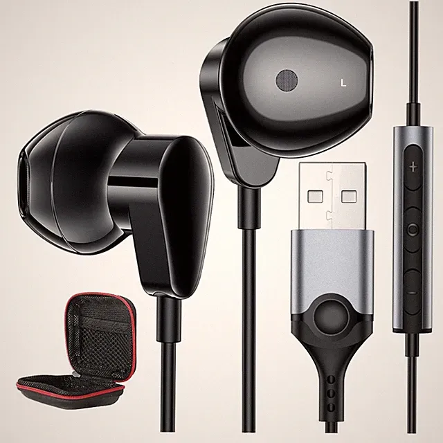 In Ear USB Headset mit Mikrofon Schalttaste PC Gaming Office Kompatibel