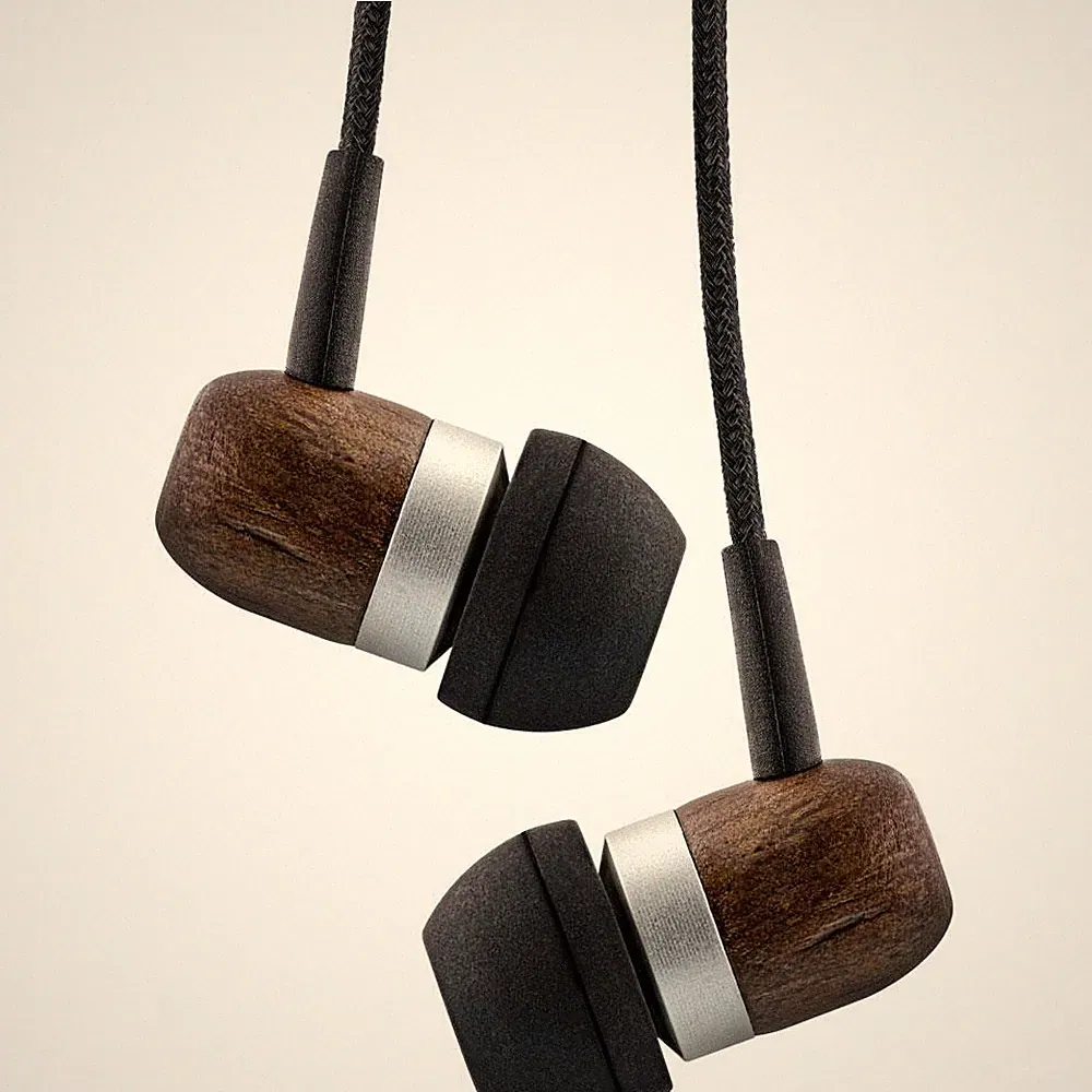 InLine woodline In-Ear Headset mit Kabelmikrofon Funktionstaste Walnuß Echtholz