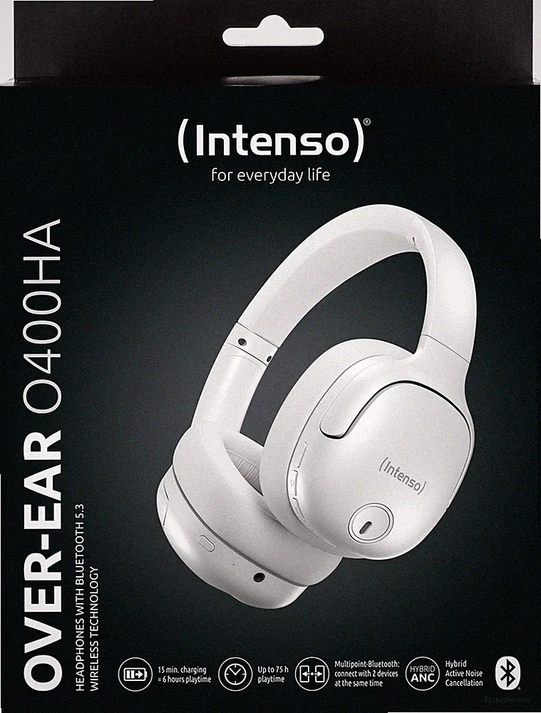 Intenso True Wireless Kopfhörer Bluetooth OVER-EAR O400HA Hybrid ANC Akku weiß