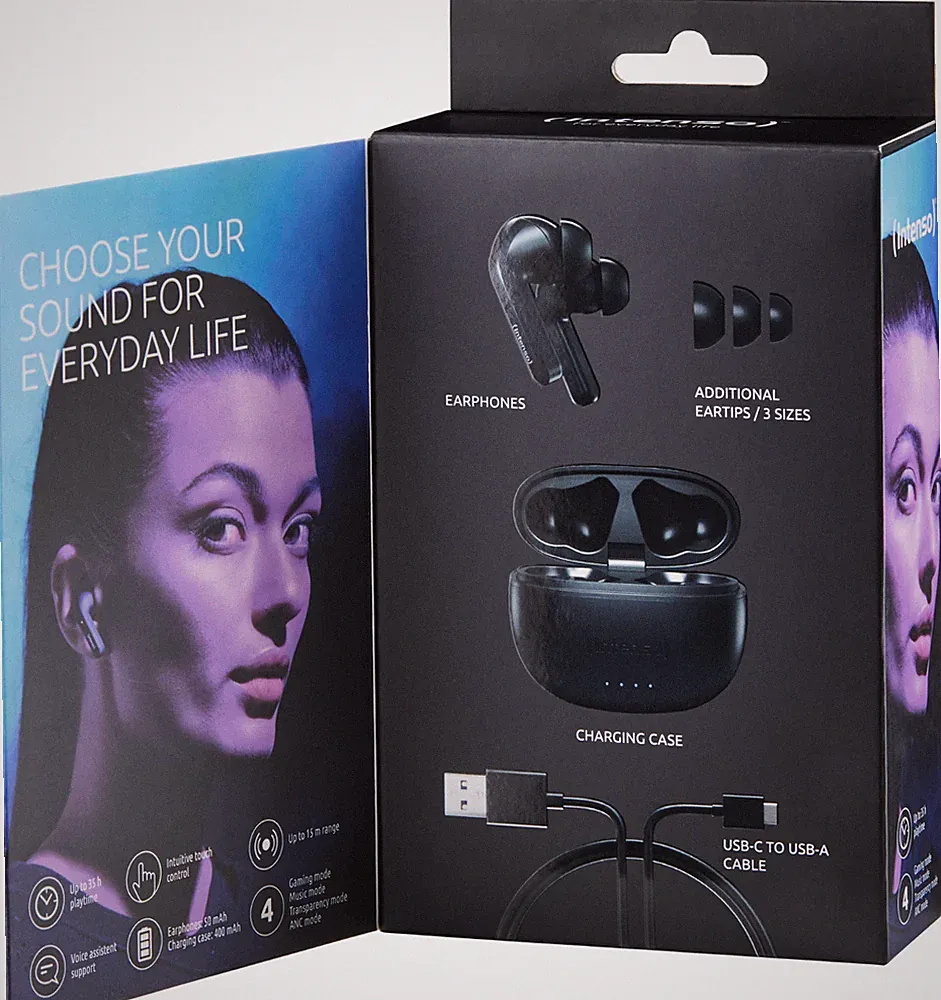 Intenso True Wireless Kopfhörer T300A Bluetooth Buds mit Akku schwarz