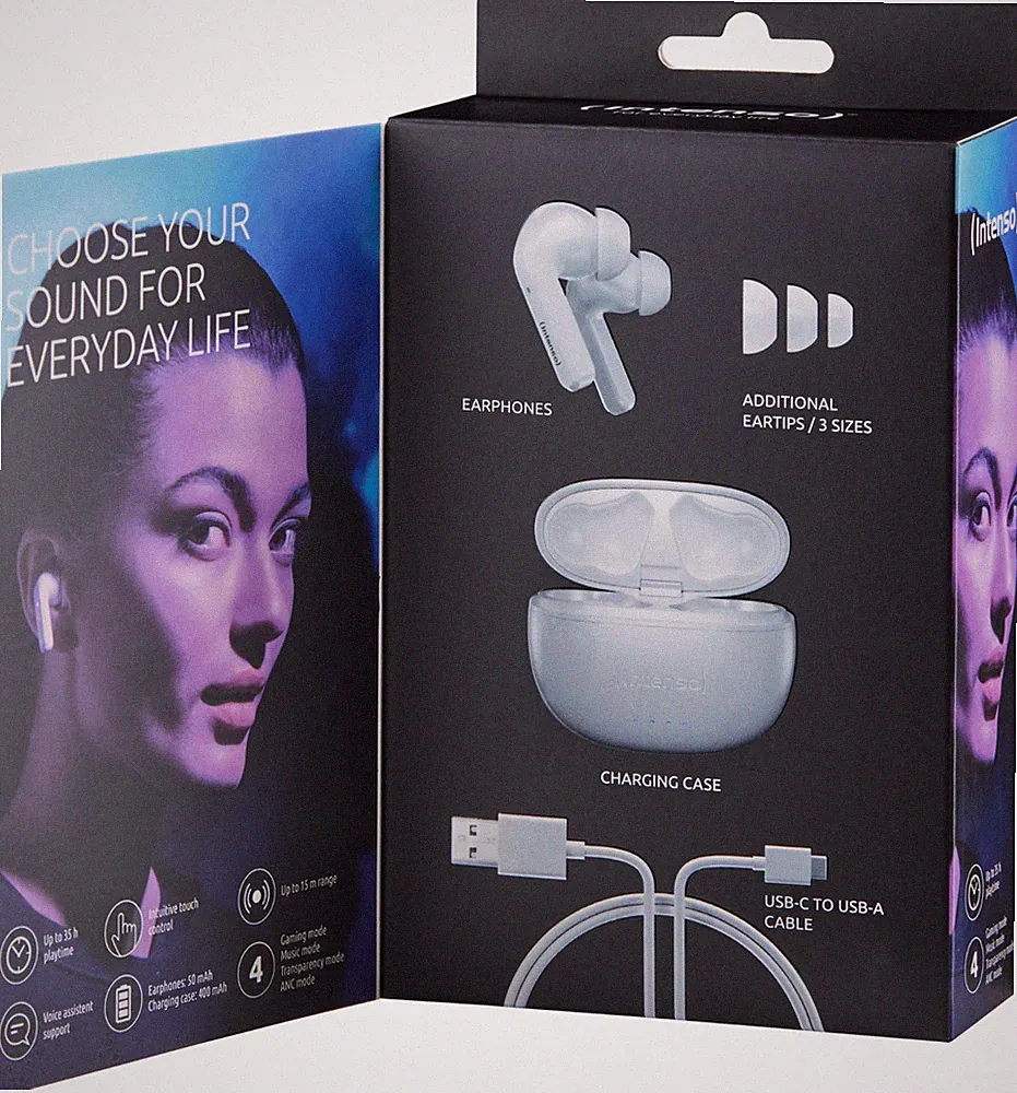 Intenso True Wireless Kopfhörer T302A Bluetooth Buds mit Akku weiß