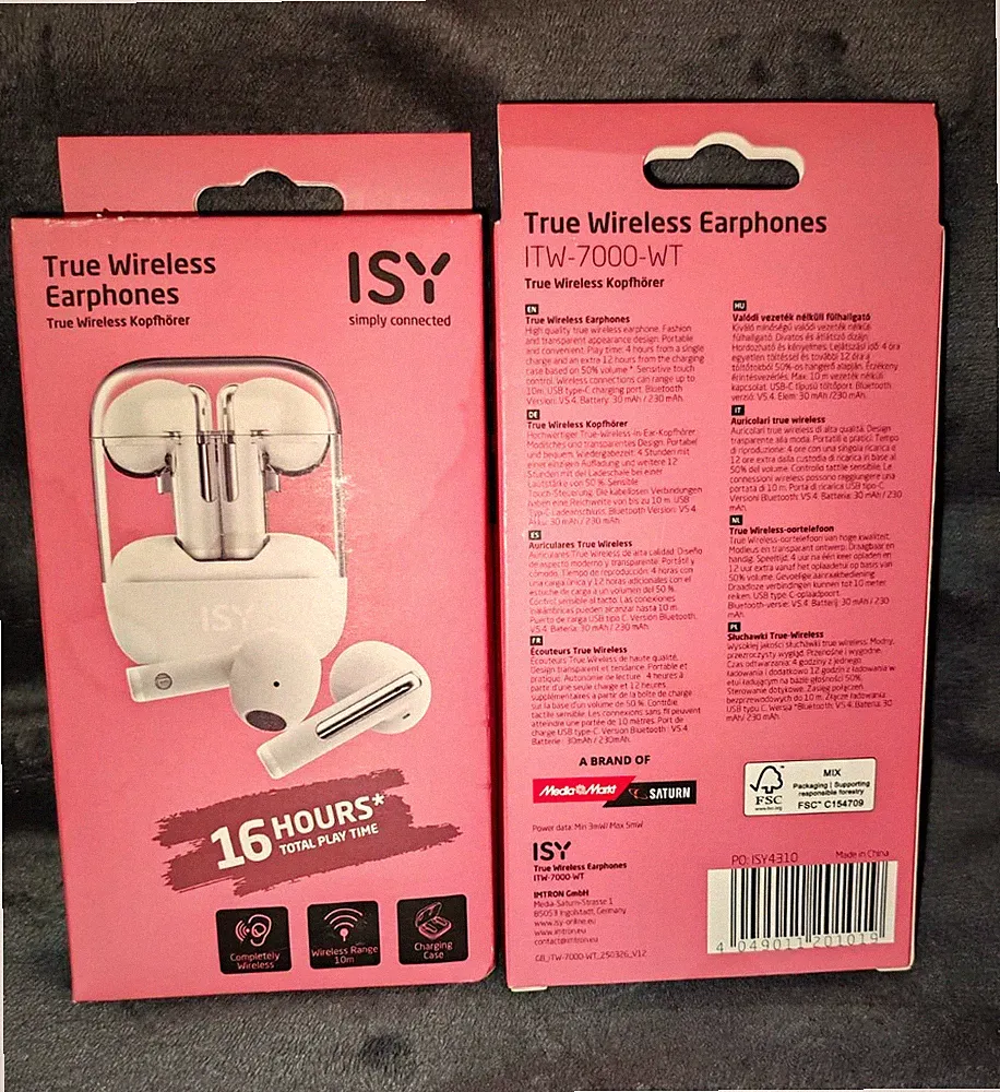 ISY ITW-7000-WT True Wireless In-Ear-Kopfhörer Bluetooth Weiß mit Ladecase