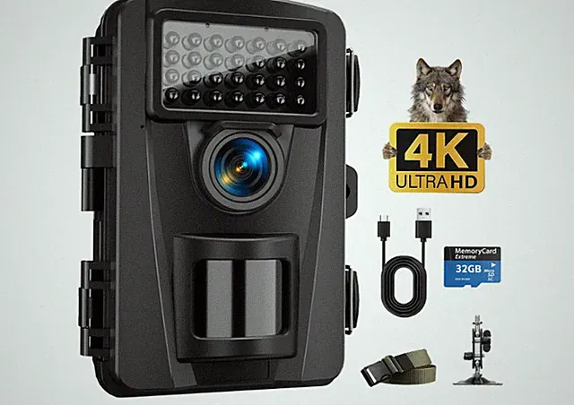Jagdkamera 60MP 4K Nachtsicht Infrarot Erkennung 0,1s IP66 SD 32GB