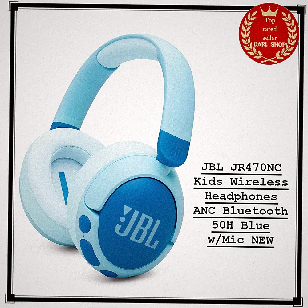 JBL JR470NC Kinder Kabellose Kopfhörer ANC Bluetooth 50H Blau mit Mikrofon NEU