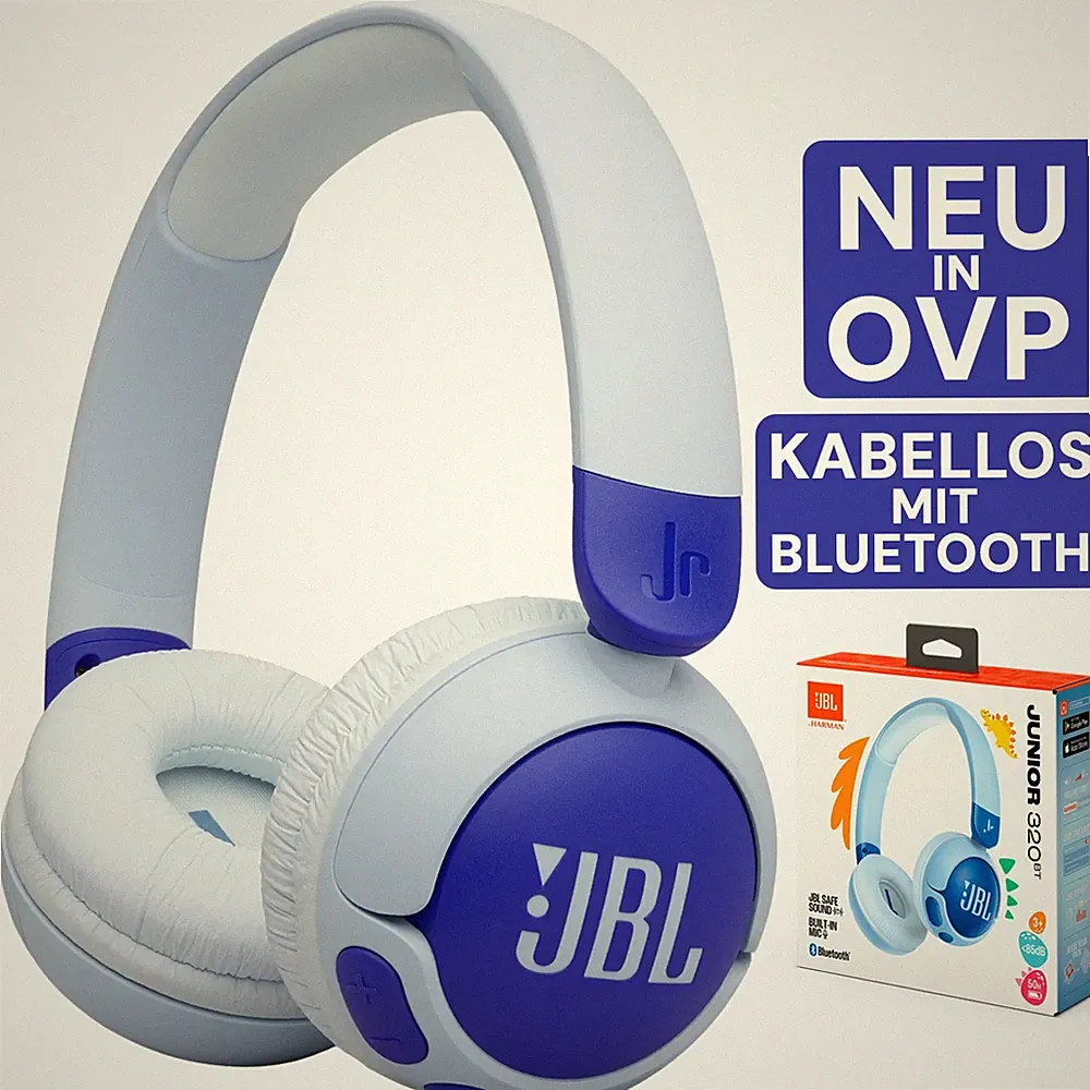JBL Junior 320BT Bluetooth Kabellose On-Ear Kopfhörer Kinder Safe Sound BLAU NEU
