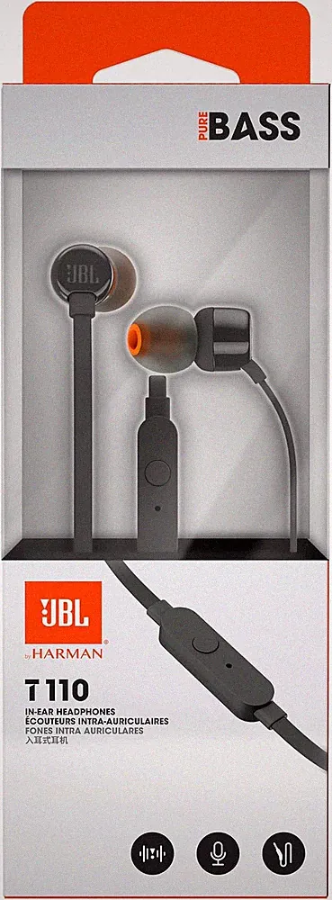JBL Tune 110 In-Ear Kopfhörer Schwarz mit Mikrofon, Flachkabel & Pure Bass Sound
