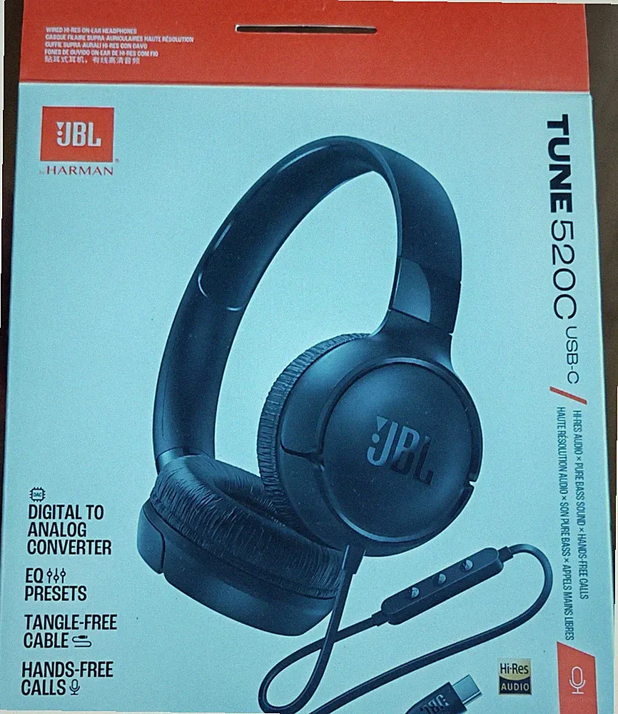 JBL Tune 520C On-Ear Kopfhörer USB-C mit DAC EQ Presets Tangle-Free Schwarz
