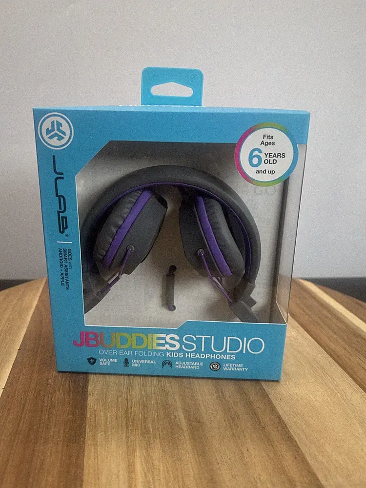 JLab Jbuddies Studio Over Ear faltbare Mädchen Kinder grau/lila Kopfhörer 6 Jahre +